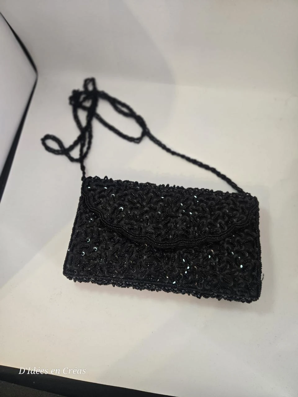 Bolso de fiesta negro perlado vintage – Bolso bandolera con cuentas – photo 5